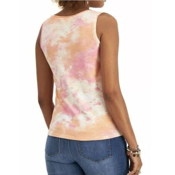 Style & Co Henley Tank Top Large Women's Coral Pink White Tie Dye Sleeveless‎ - Picture 5 of 5